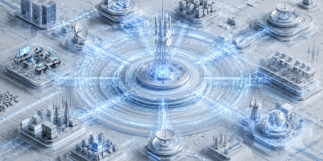 Communication infrastructure network with centralized transmission systems.