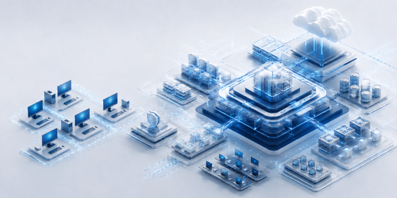 Managed technology infrastructure with cloud systems and connected devices.